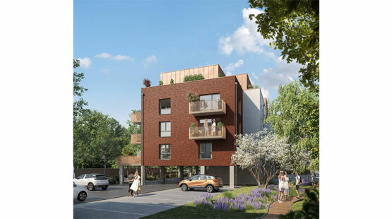 bâtiment collectif en brique et enduit composé d'appartements T2, T3 et T4