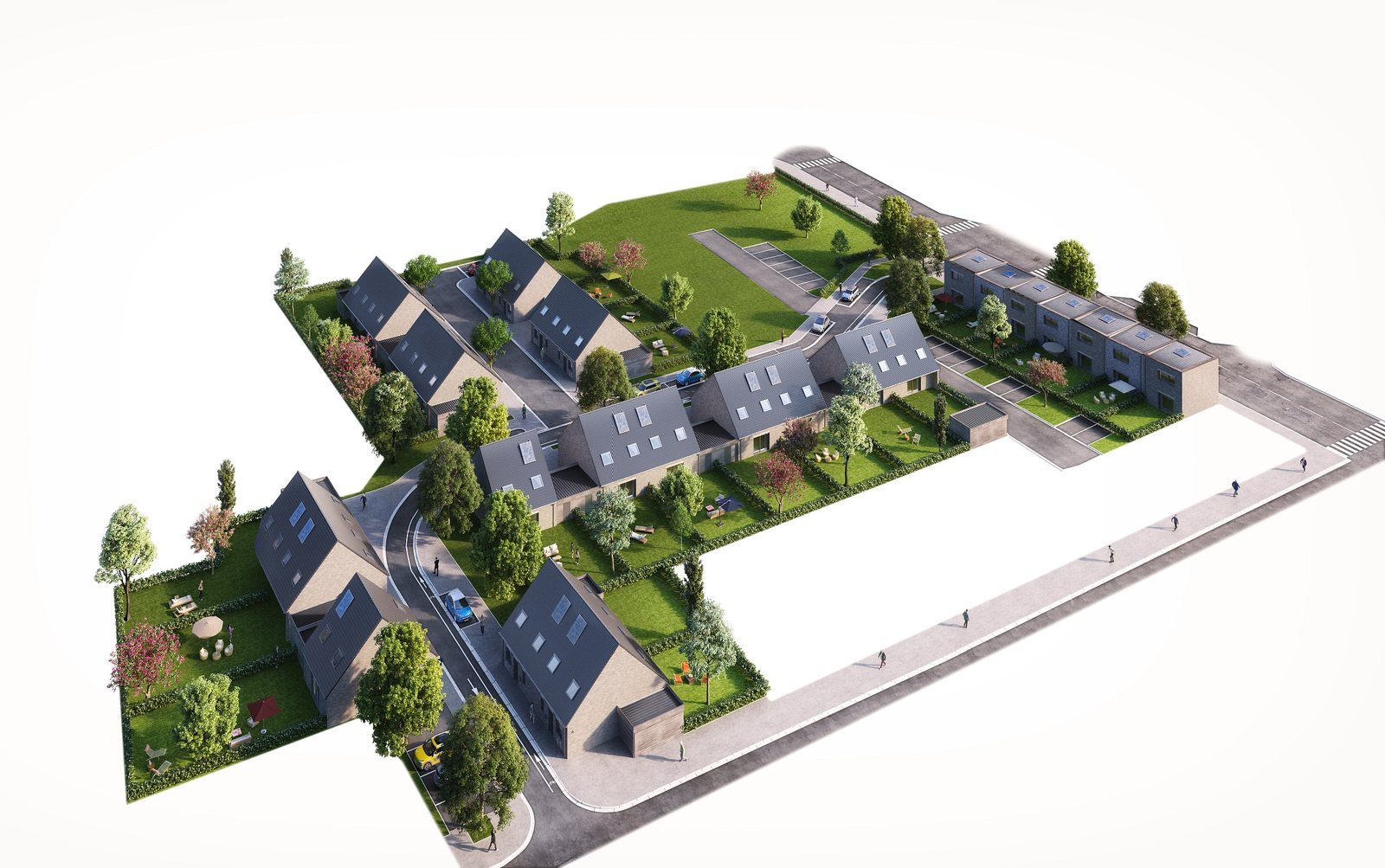 Plan de masse en 3D d'un programme de maisons neuves à Beuvrages