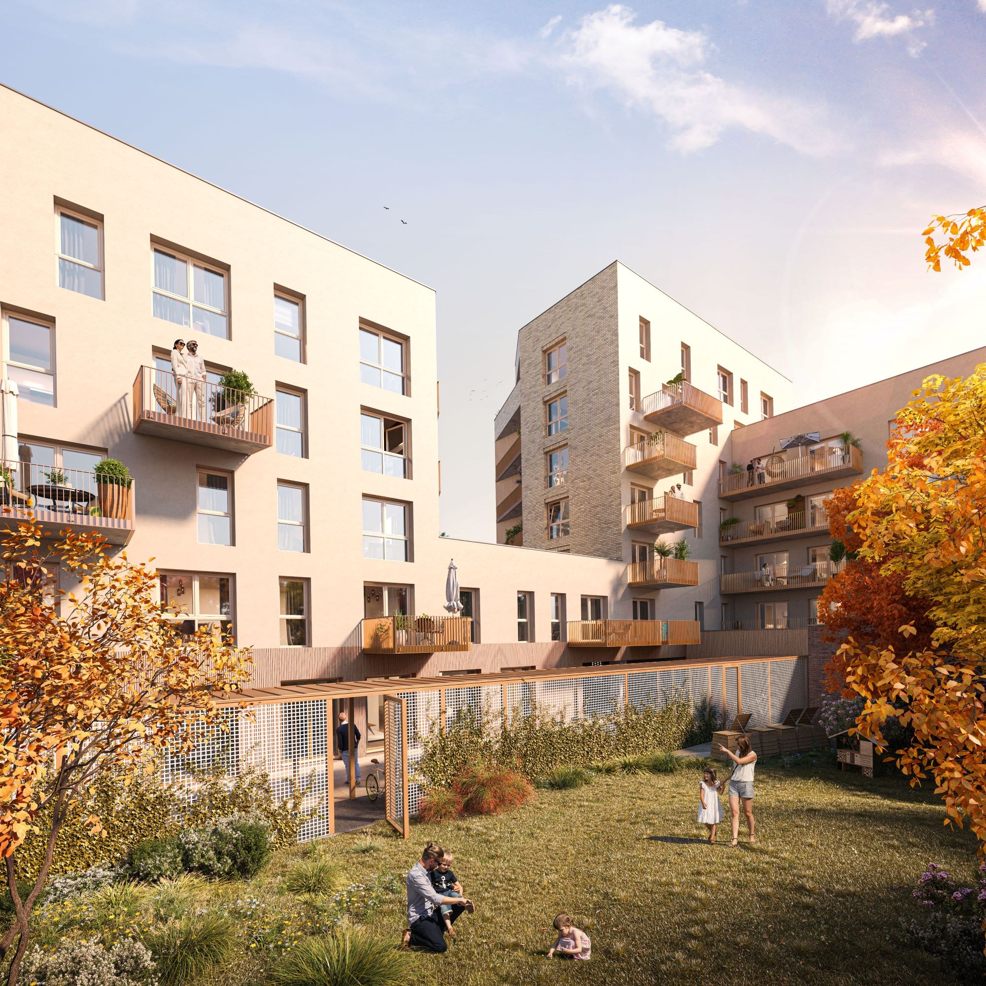 Perspective du jardin de la résidence Hana à Lille
